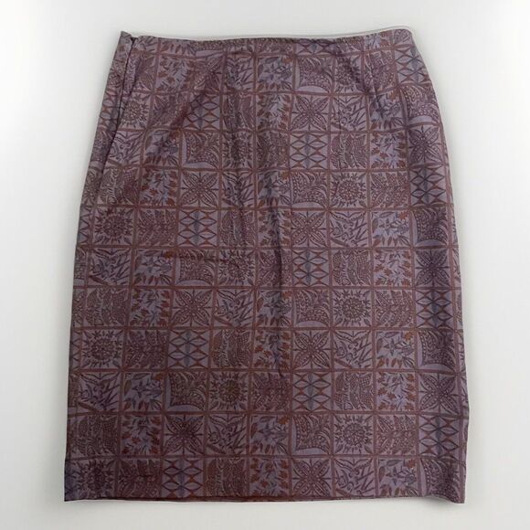 Peruvian Connection Twill Cotton Pencil Skirt Sz 10 Purple Floral Nature - Picture 1 of 9
